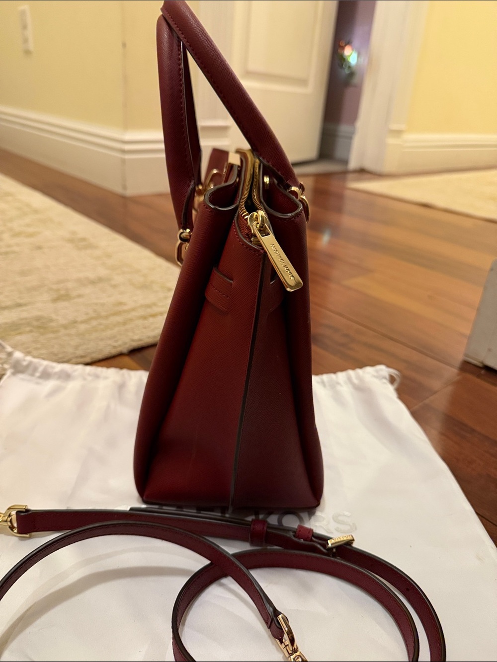 Michael Kors Red Burgundy Saffiano Leather Satchel with Gold Hardware - Picture 5 of 12